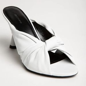 Balenciaga M80 Drapey Leather Sandals in White, size 37 (size 7)